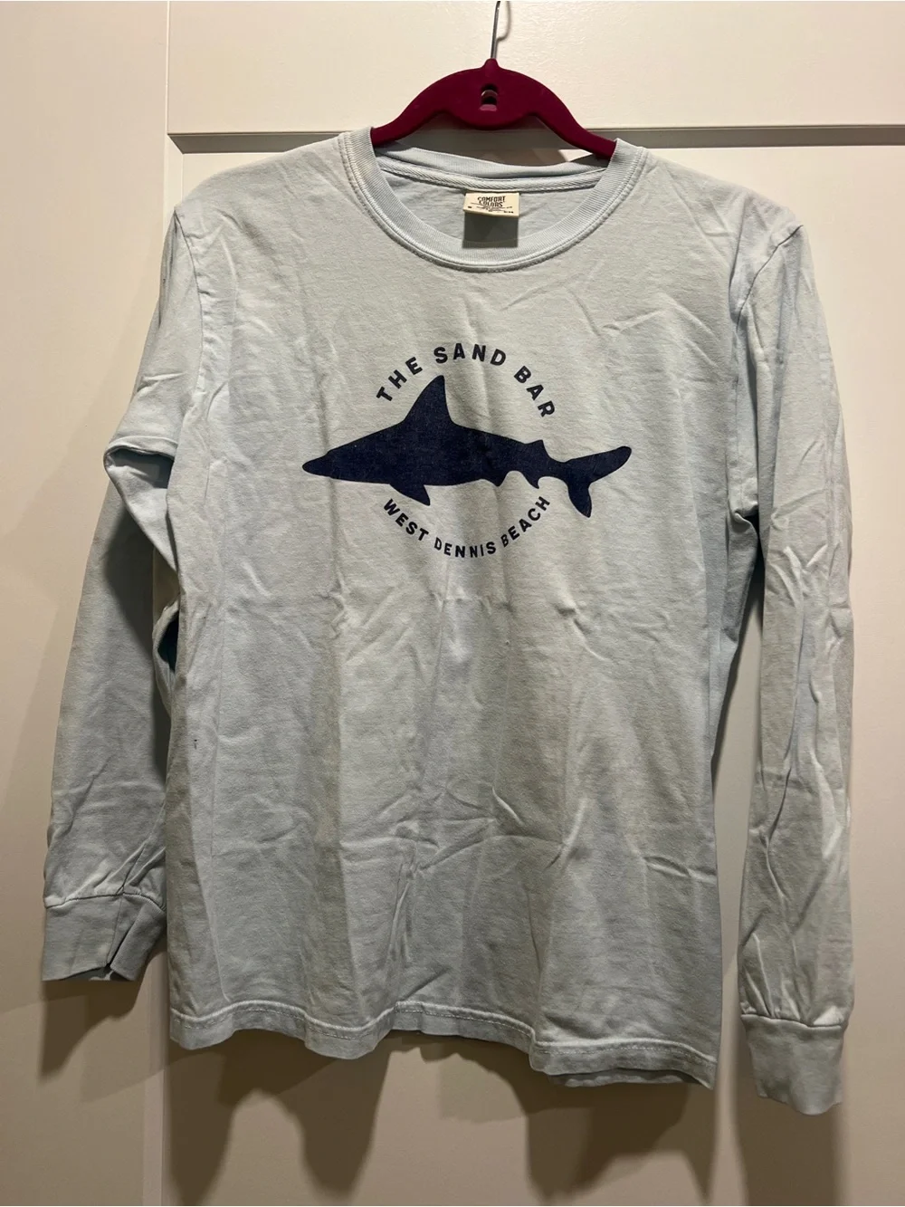 Comfort Colors Light Blue Long Sleeve Tee with Navy Shark Graphic